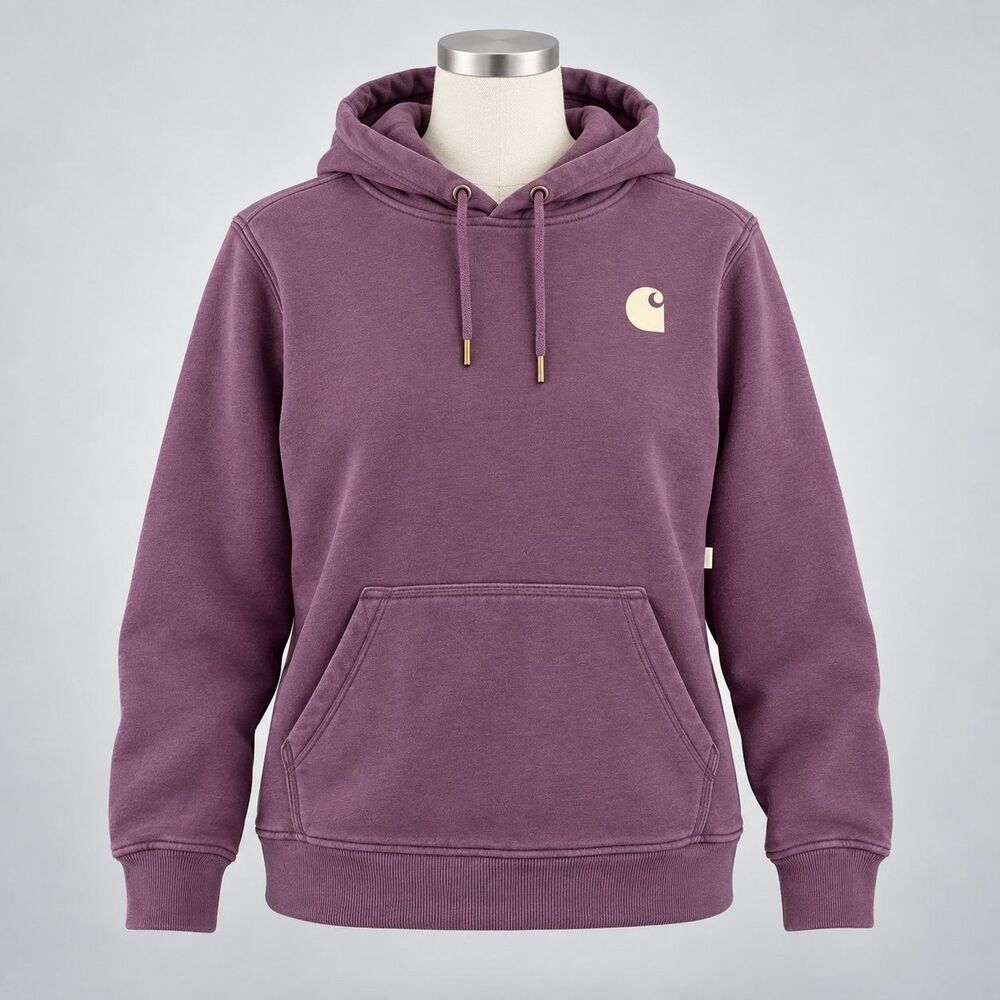 Carhartt Relaxed Fit Hoodie Sweatshirt Purple Sleeve Graphic Logo Women Size S